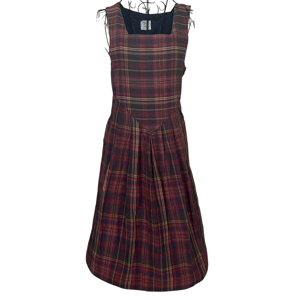 Vintage 80's Laura Ashley Plaid Pinafore Prairie Dress Prairie Rockabilly Retro